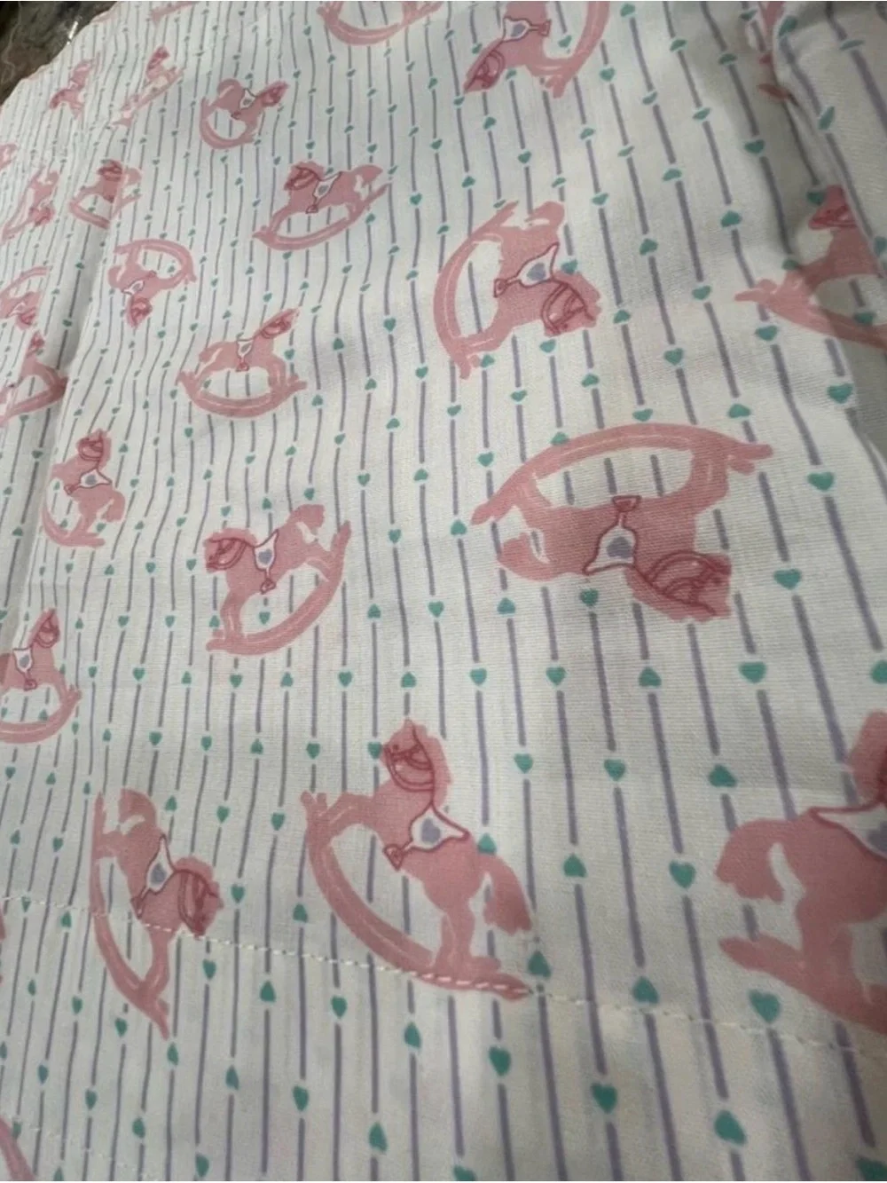 Handmade Pink Rocking Horse Print Cotton Fabric Valance